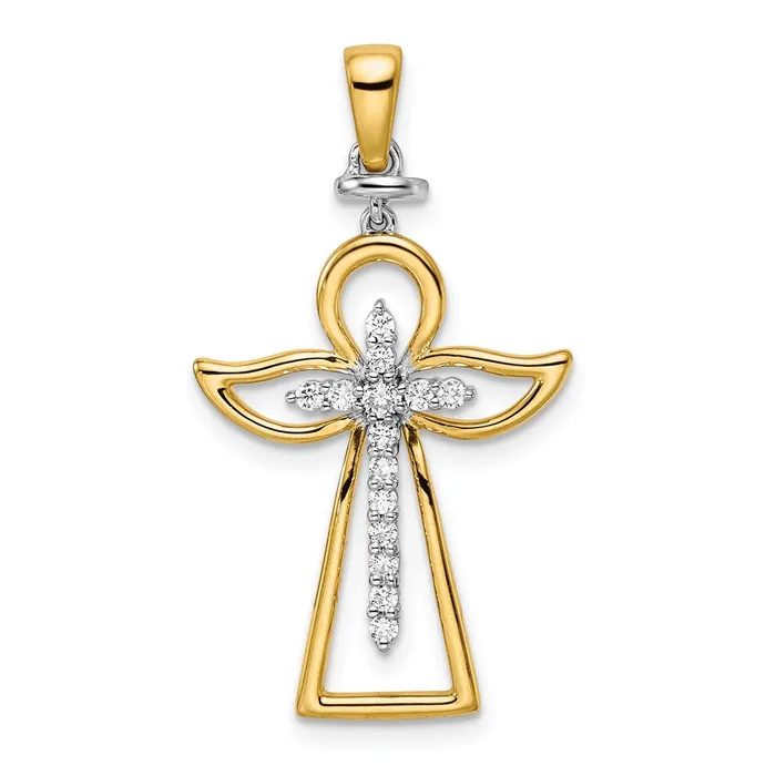 Goldia Rings 14k TwoTone Gold Polished Real Diamond Cross