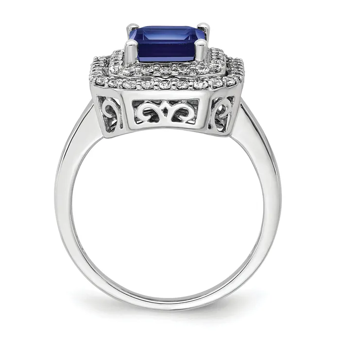 Goldia Rings 14k White Gold 58 Ct Lab Grown Diamond VSSI G and Lab Created Blue Sapphire Fashion Ring
