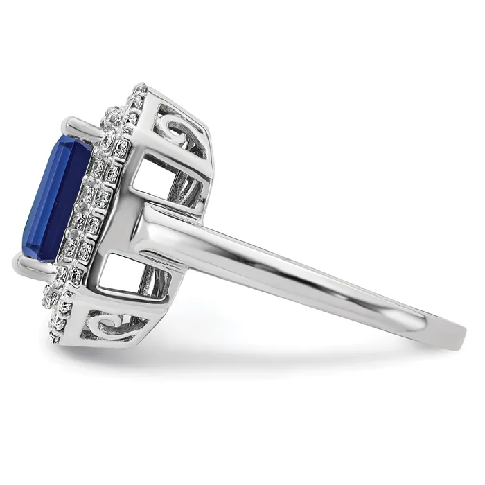 Goldia Rings 14k White Gold 58 Ct Lab Grown Diamond VSSI G and Lab Created Blue Sapphire Fashion Ring