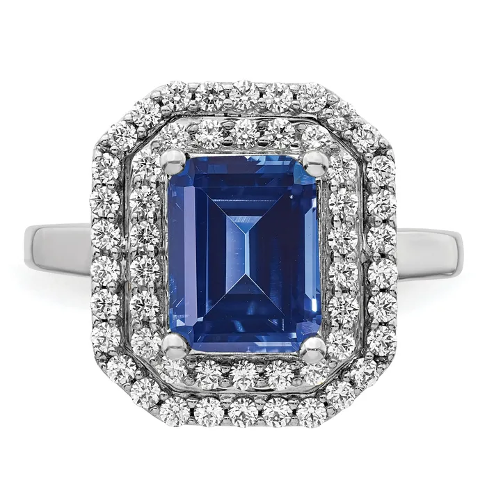 Goldia Rings 14k White Gold 58 Ct Lab Grown Diamond VSSI G and Lab Created Blue Sapphire Fashion Ring