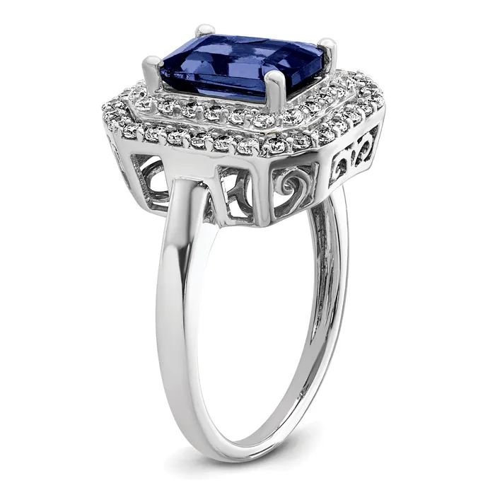 Goldia Rings 14k White Gold 58 Ct Lab Grown Diamond VSSI G and Lab Created Blue Sapphire Fashion Ring