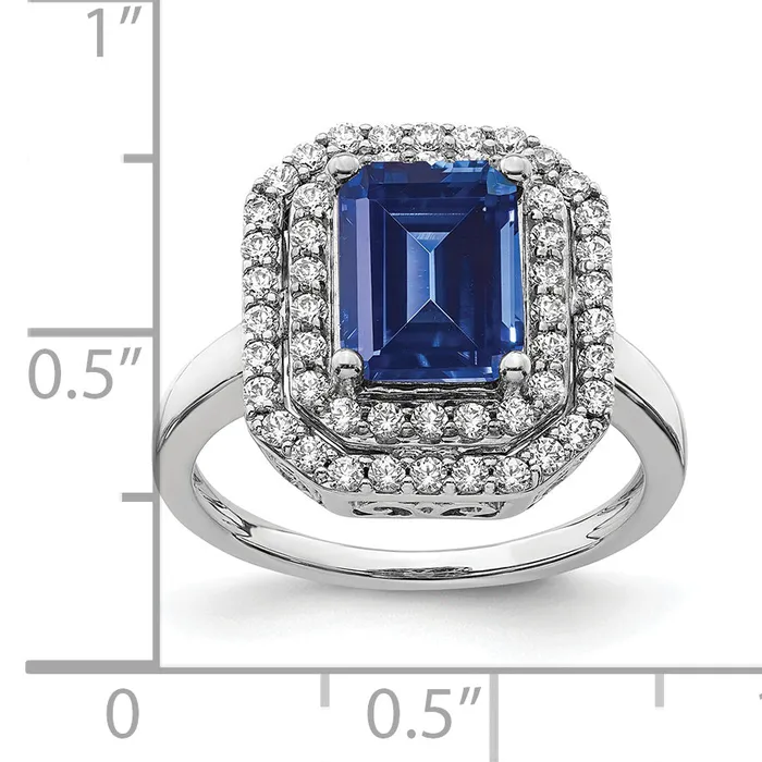 Goldia Rings 14k White Gold 58 Ct Lab Grown Diamond VSSI G and Lab Created Blue Sapphire Fashion Ring
