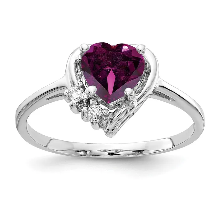 Goldia Rings 14k White Gold 6mm Heart Rhodolite Garnet A Diamond ring