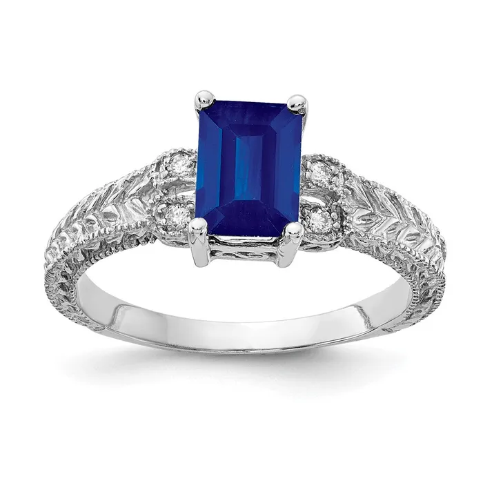 Goldia Rings 14k White Gold 7x5mm Emerald Cut Sapphire A Diamond ring