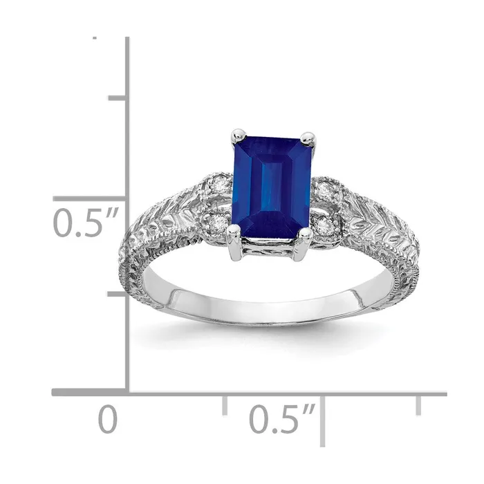 Goldia Rings 14k White Gold 7x5mm Emerald Cut Sapphire A Diamond ring