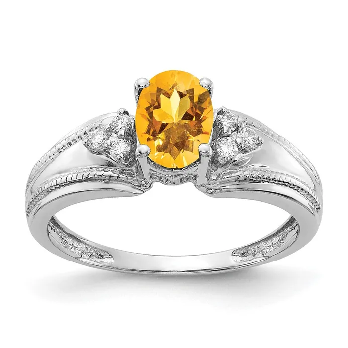 Goldia Rings 14k White Gold 7x5mm Oval Citrine AAA Diamond ring