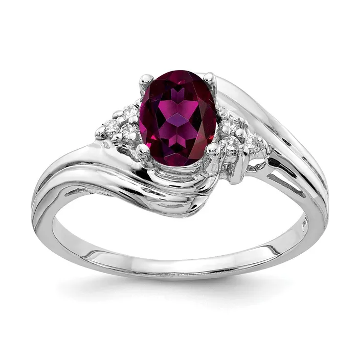 Goldia Rings 14k White Gold 7x5mm Oval Rhodolite Garnet A Diamond ring