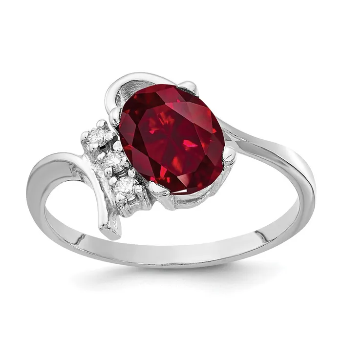 Goldia Rings 14k White Gold 8x6mm Oval Created Ruby AAA Diamond ring