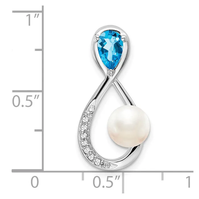 Goldia Rings 14k White Gold Blue TopazFWC PearlReal Diamond Infinity Chain Slide