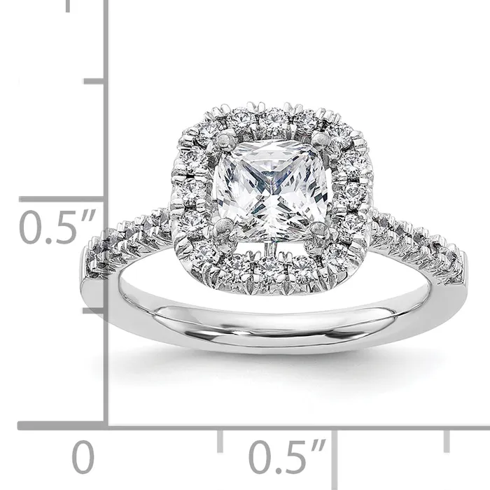 Goldia Rings 14K White Gold Lab Grown Diamond VSSI G Cushion Halo Semimount Engagement R