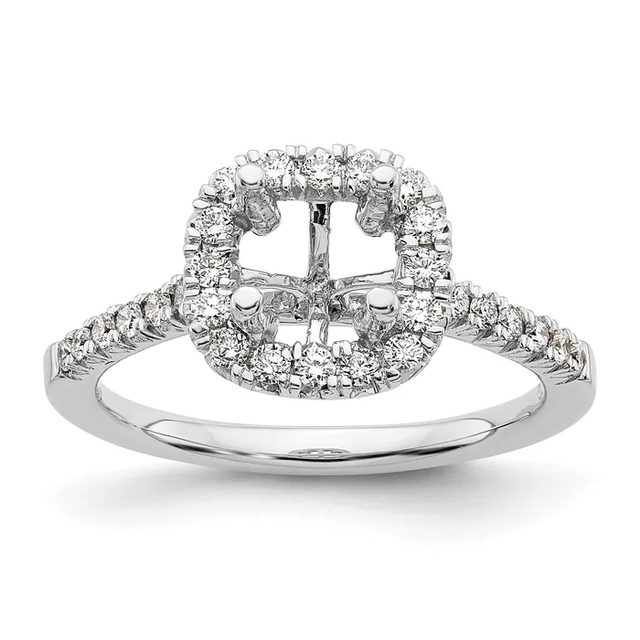 Goldia Rings 14K White Gold Lab Grown Diamond VSSI G Cushion Halo Semimount Engagement R