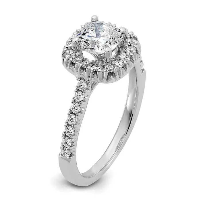 Goldia Rings 14K White Gold Lab Grown Diamond VSSI G Cushion Halo Semimount Engagement R