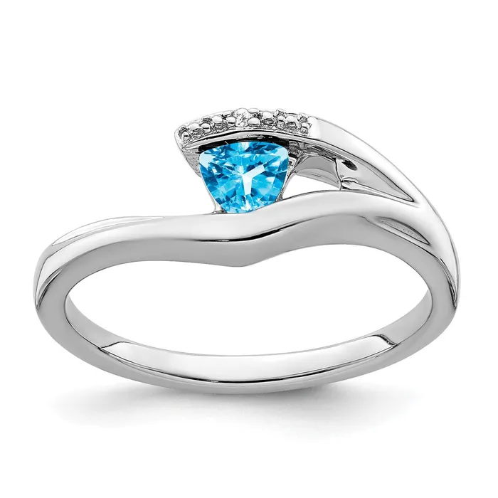 Goldia Rings 14k White Gold Trillion Blue Topaz and Real Diamond Ring