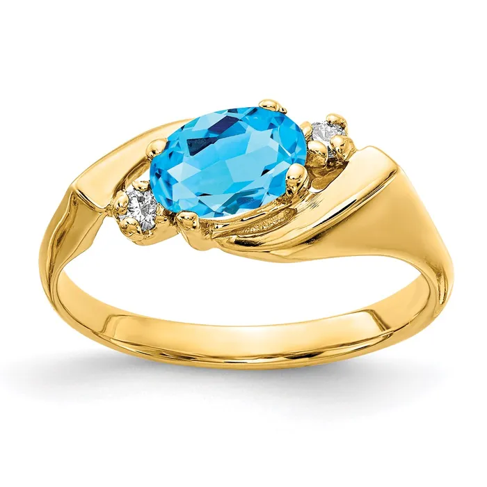 Goldia Rings 14K Yellow Gold 7x5mm Oval Blue Topaz Checker A Real Diamond ring