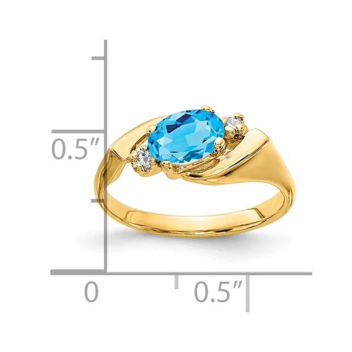Goldia Rings 14K Yellow Gold 7x5mm Oval Blue Topaz Checker A Real Diamond ring