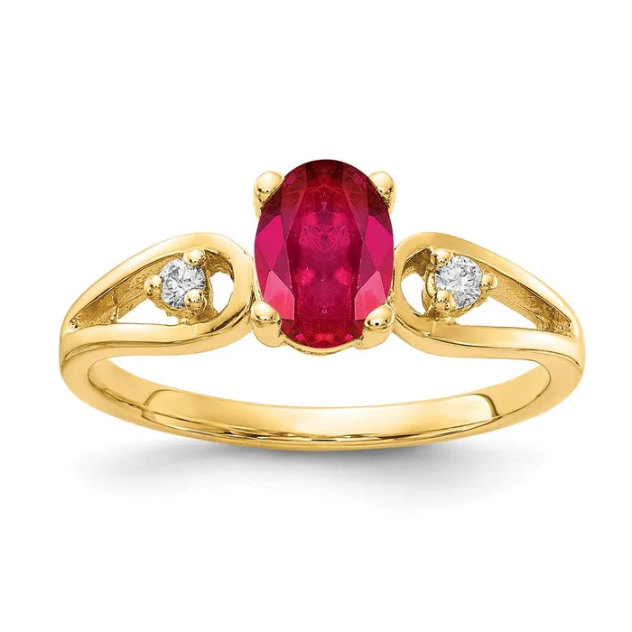 Goldia Rings 14k Yellow Gold 7x5mm Oval Ruby VS Diamond ring