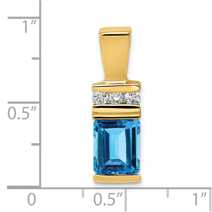 Goldia Rings 14k Yellow Gold 8x6mm Emerald Cut Blue Topaz VS Diamond Slide