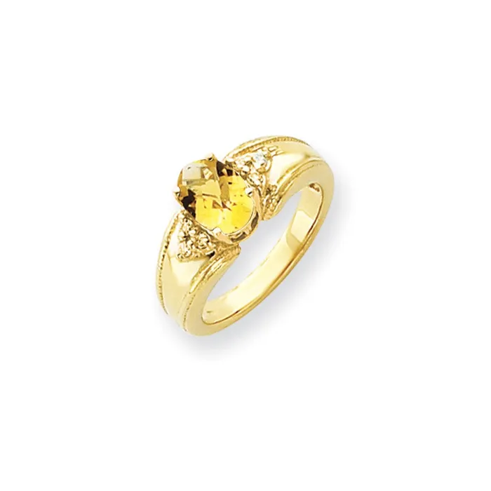 Goldia Rings 14k Yellow Gold 8x6mm Oval Citrine Checker AAA Diamond ring