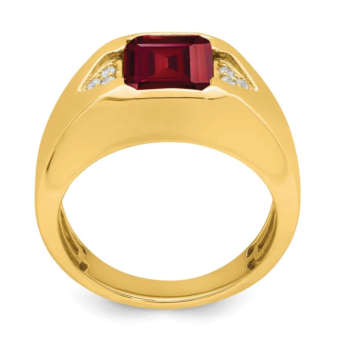 Goldia Rings 14K Yellow Gold Emeraldcut Created Ruby and Real Diamond Mens Ring