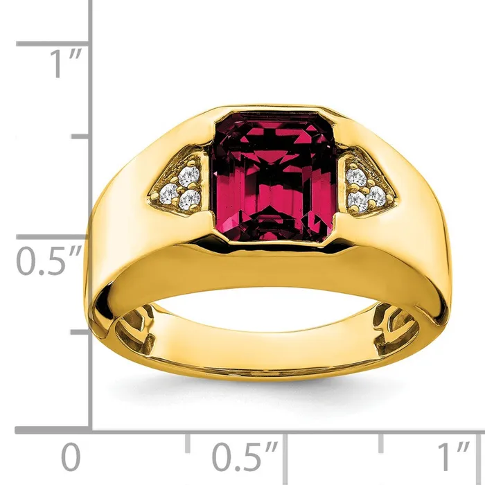 Goldia Rings 14K Yellow Gold Emeraldcut Created Ruby and Real Diamond Mens Ring