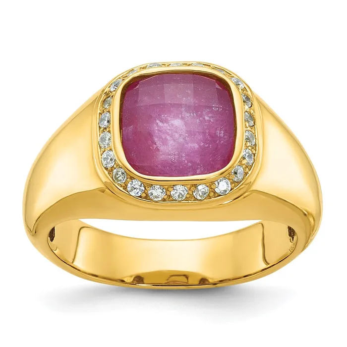 Goldia Rings 14k Yellow Gold Mens Polished Gemstone and Diamond Ring Mounting