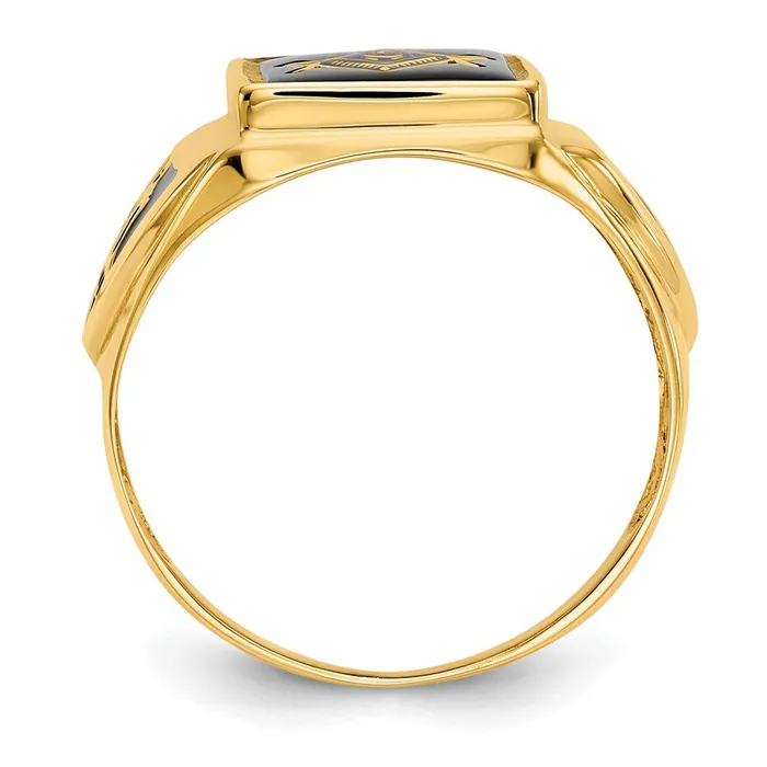 Goldia Rings 14k Yellow Gold Mens Polished Antiqued Textured Onyx Masonic Ring