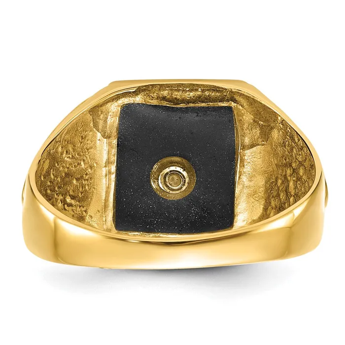 Goldia Rings 14k Yellow Gold Mens Polished Antiqued Textured Onyx Masonic Ring