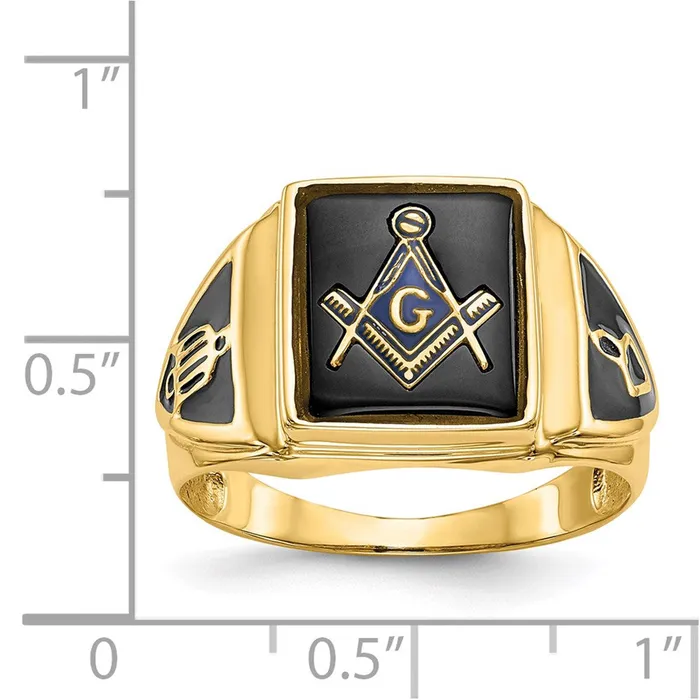 Goldia Rings 14k Yellow Gold Mens Polished Antiqued Textured Onyx Masonic Ring