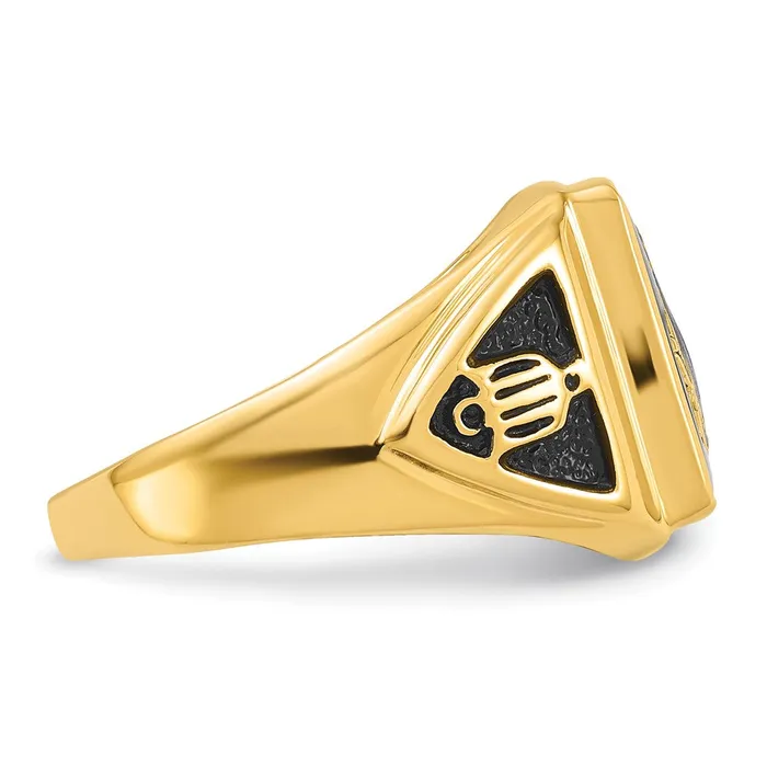 Goldia Rings 14k Yellow Gold Mens Polished Antiqued Textured Onyx Masonic Ring