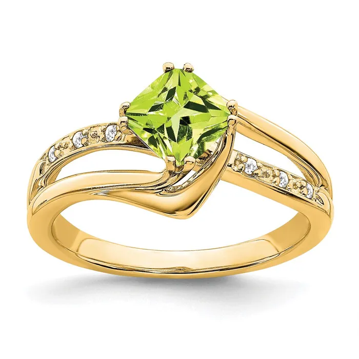 Goldia Rings 14K Yellow Gold Peridot and Real Diamond Ring