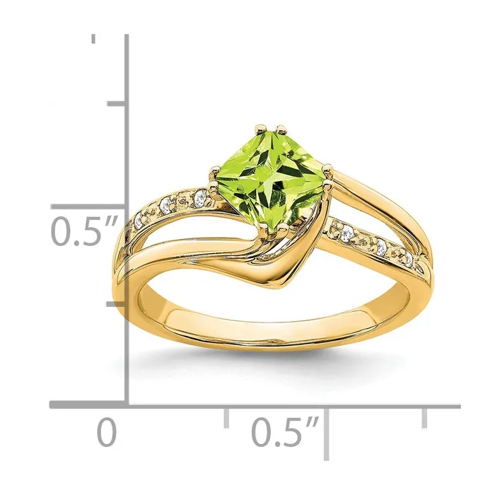 Goldia Rings 14K Yellow Gold Peridot and Real Diamond Ring