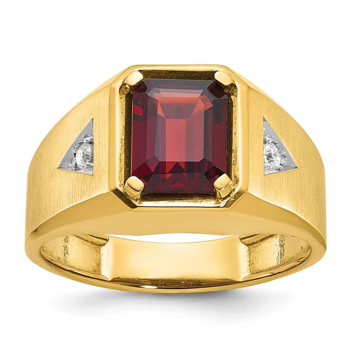 Goldia Rings 14k Yellow u0026 Rhodium Gold Mens Polished and Satin Garnet and 115 carat Diamond Complete Ring