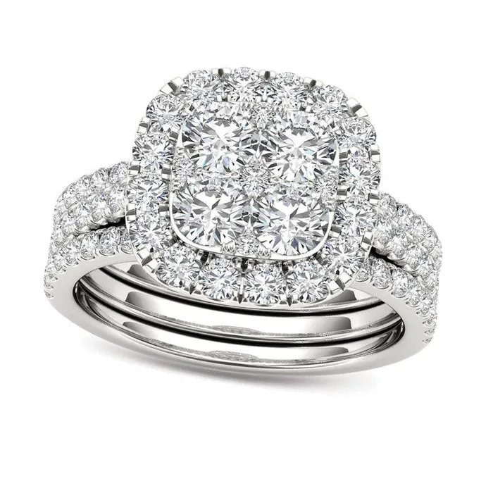 Goldia Rings 20 CT TW Composite Natural Diamond Cushion Frame Bridal Engagement Ring Set in Solid 14K White Gold Goldia Rings 20 CT TW Composite Natural Diamond Cushion Frame Bridal Engagement Ring Set in Solid 14K White Gold