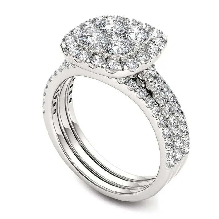 Goldia Rings 20 CT TW Composite Natural Diamond Cushion Frame Bridal Engagement Ring Set in Solid 14K White Gold Goldia Rings 20 CT TW Composite Natural Diamond Cushion Frame Bridal Engagement Ring Set in Solid 14K White Gold