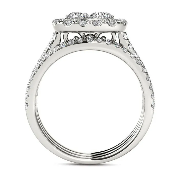 Goldia Rings 20 CT TW Composite Natural Diamond Cushion Frame Bridal Engagement Ring Set in Solid 14K White Gold Goldia Rings 20 CT TW Composite Natural Diamond Cushion Frame Bridal Engagement Ring Set in Solid 14K White Gold