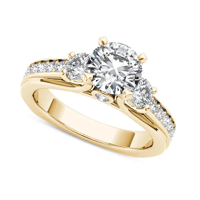 Goldia Rings 20 CT TW Natural Diamond Three Stone Engagement Ring in Solid 14K Gold Goldia Rings 20 CT TW Natural Diamond Three Stone Engagement Ring in Solid 14K Gold