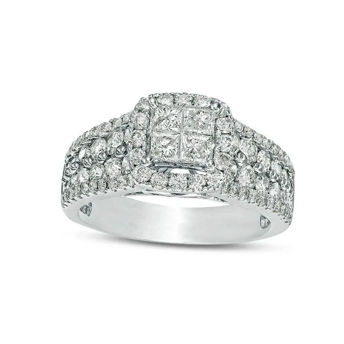 Goldia Rings 20 CT TW Quad PrincessCut Natural Diamond Frame Engagement Ring in Solid 10K White Gold Goldia Rings 20 CT TW Quad PrincessCut Natural Diamond Frame Engagement Ring in Solid 10K White Gold