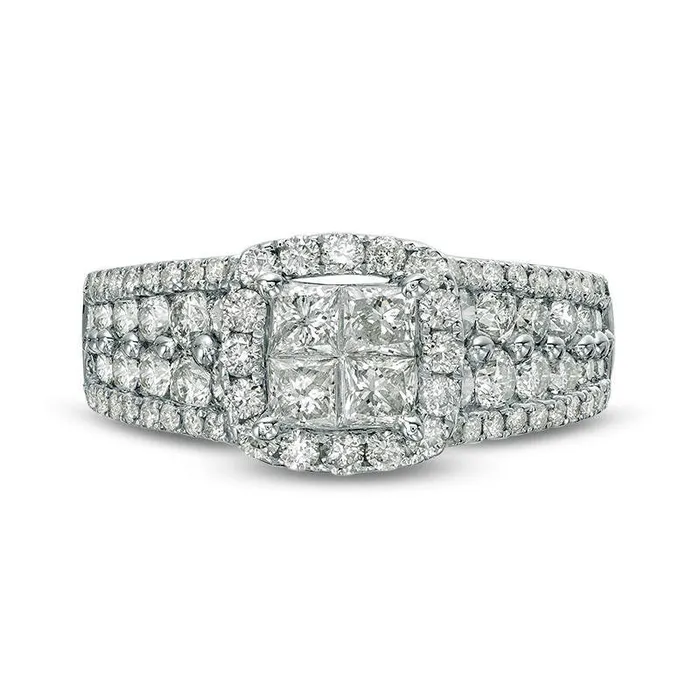 Goldia Rings 20 CT TW Quad PrincessCut Natural Diamond Frame Engagement Ring in Solid 10K White Gold Goldia Rings 20 CT TW Quad PrincessCut Natural Diamond Frame Engagement Ring in Solid 10K White Gold
