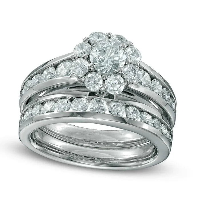 Goldia Rings 225 CT TW Natural Diamond Flower Frame Bridal Engagement Ring Set in Solid 14K White Gold Goldia Rings 225 CT TW Natural Diamond Flower Frame Bridal Engagement Ring Set in Solid 14K White Gold