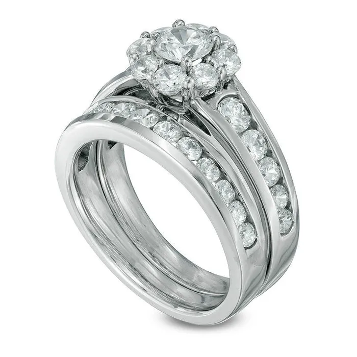 Goldia Rings 225 CT TW Natural Diamond Flower Frame Bridal Engagement Ring Set in Solid 14K White Gold Goldia Rings 225 CT TW Natural Diamond Flower Frame Bridal Engagement Ring Set in Solid 14K White Gold