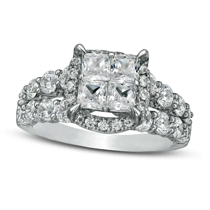 Goldia Rings 30 CT TW PrincessCut Quad Natural Diamond Frame Split Shank Engagement Ring in Solid 14K White Gold Goldia Rings 30 CT TW PrincessCut Quad Natural Diamond Frame Split Shank Engagement Ring in Solid 14K White Gold