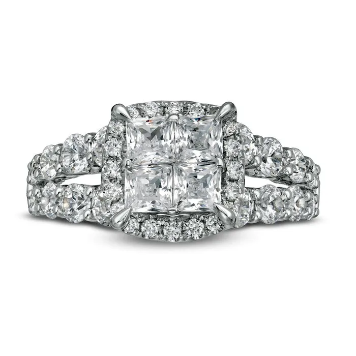 Goldia Rings 30 CT TW PrincessCut Quad Natural Diamond Frame Split Shank Engagement Ring in Solid 14K White Gold Goldia Rings 30 CT TW PrincessCut Quad Natural Diamond Frame Split Shank Engagement Ring in Solid 14K White Gold