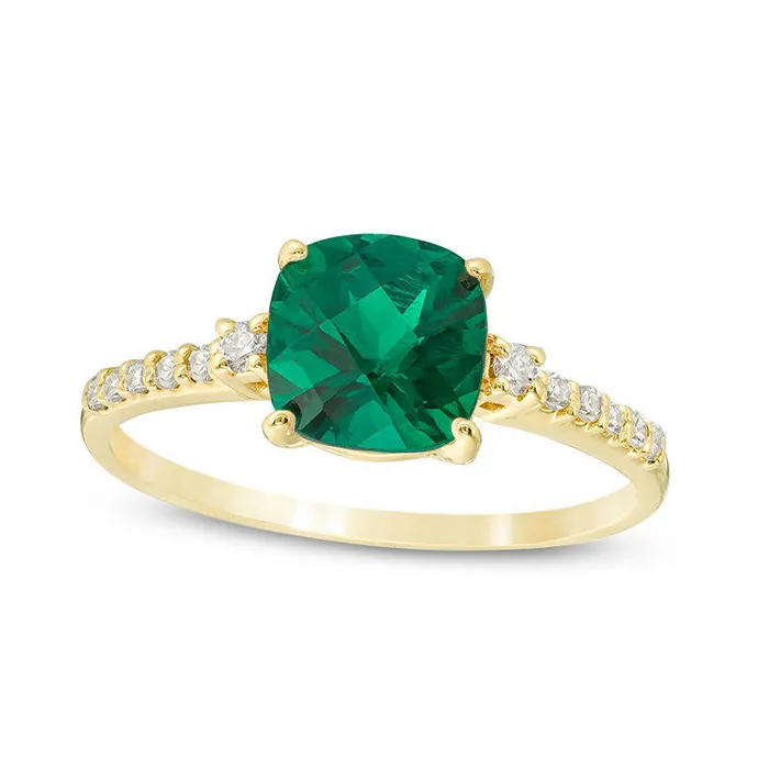 Goldia Rings 70mm CushionCut LabCreated Emerald and 013 CT TW Diamond Engagement Ring in Solid 10K Yellow Gold Goldia Rings 70mm CushionCut LabCreated Emerald and 013 CT TW Diamond Engagement Ring in Solid 10K Yellow Gold