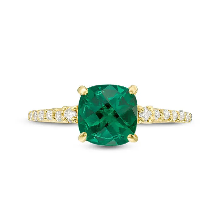 Goldia Rings 70mm CushionCut LabCreated Emerald and 013 CT TW Diamond Engagement Ring in Solid 10K Yellow Gold Goldia Rings 70mm CushionCut LabCreated Emerald and 013 CT TW Diamond Engagement Ring in Solid 10K Yellow Gold