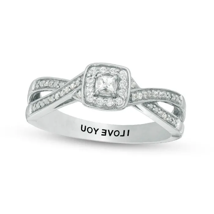 Goldia Rings Engravable 013 CT TW PrincessCut Natural Diamond CrissCross Split Shank Promise Ring in Sterling Silver 1 Line Goldia Rings Engravable 013 CT TW PrincessCut Natural Diamond CrissCross Split Shank Promise Ring in Sterling Silver 1 Line