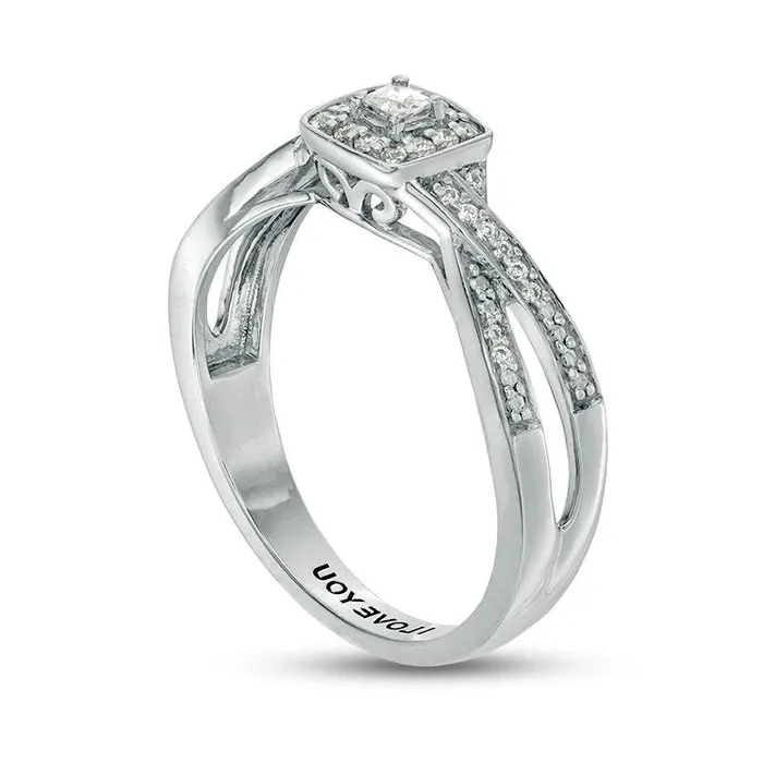 Goldia Rings Engravable 013 CT TW PrincessCut Natural Diamond CrissCross Split Shank Promise Ring in Sterling Silver 1 Line Goldia Rings Engravable 013 CT TW PrincessCut Natural Diamond CrissCross Split Shank Promise Ring in Sterling Silver 1 Line