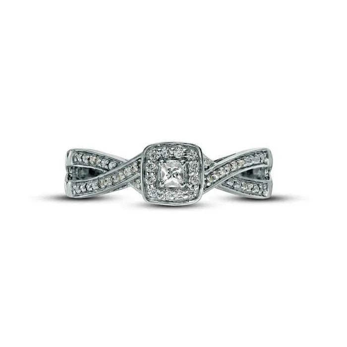 Goldia Rings Engravable 013 CT TW PrincessCut Natural Diamond CrissCross Split Shank Promise Ring in Sterling Silver 1 Line Goldia Rings Engravable 013 CT TW PrincessCut Natural Diamond CrissCross Split Shank Promise Ring in Sterling Silver 1 Line