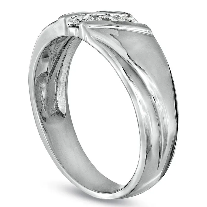 Goldia Rings Mens 017 CT TW Natural Diamond Three Stone Slant Wedding Band in Solid 10K White Gold