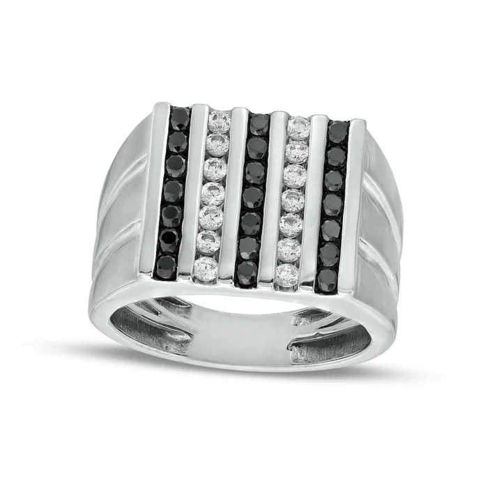 Goldia Rings Mens 10 CT TW Black Enhanced and White Natural Diamond Vertical MultiRow Double Groove Shank Ring in Solid 10K White Gold Goldia Rings Mens 10 CT TW Black Enhanced and White Natural Diamond Vertical MultiRow Double Groove Shank Ring in Solid 10K White Gold