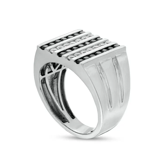 Goldia Rings Mens 10 CT TW Black Enhanced and White Natural Diamond Vertical MultiRow Double Groove Shank Ring in Solid 10K White Gold Goldia Rings Mens 10 CT TW Black Enhanced and White Natural Diamond Vertical MultiRow Double Groove Shank Ring in Solid 10K White Gold